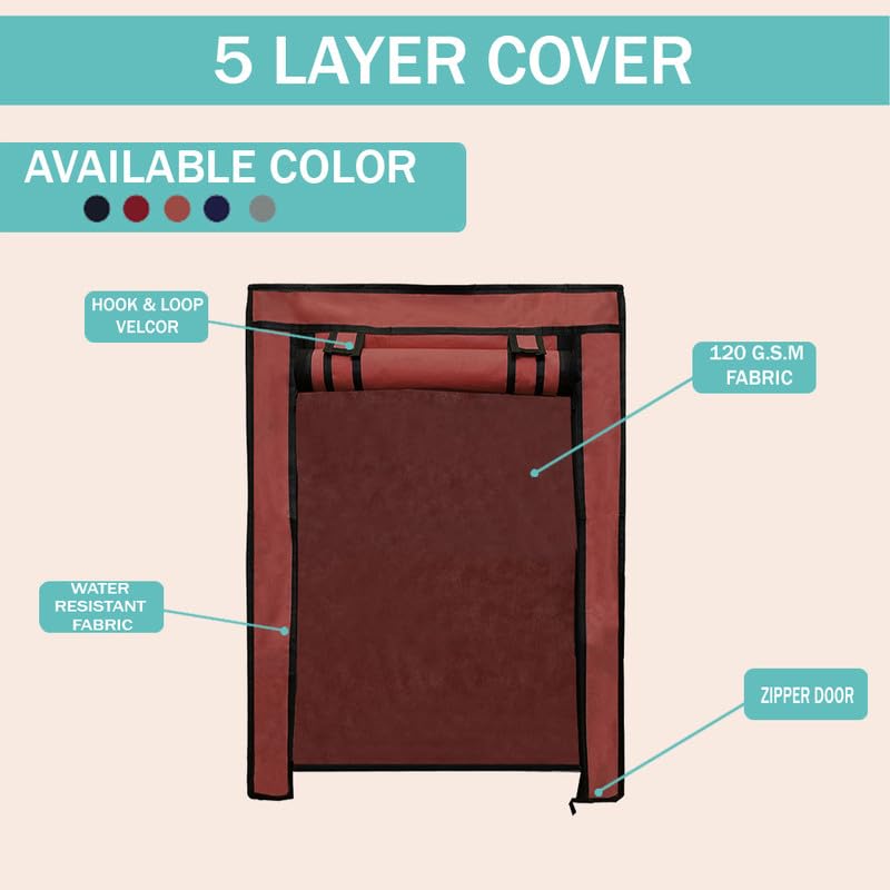 Image of Cover for Shoe Rack Home Only for 5-Layer Portable Foldable Shoe Stand Non Woven Zipper Fabric Cover Brown