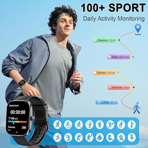 Image of Smart Watch with 1.91 inch HD Touchscreen Fitness Tracker with Bluetooth Calling, Fitness Watch with Heart Rate /Sleep Monitor, 120+ Sports Modes, IP68 Waterproof Smartwatch for Android iOS