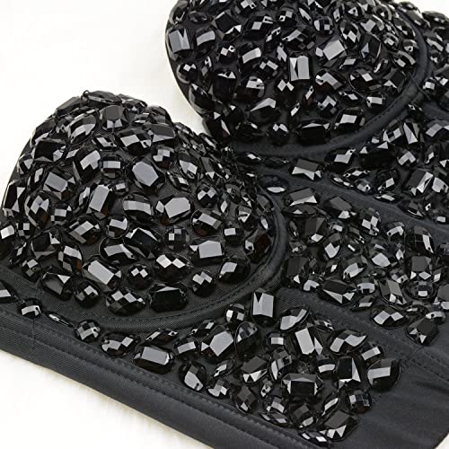 ELLACCI Women's Sexy Rhinestone Punk Bustier Crop Top Push Up Corset Bra Black4