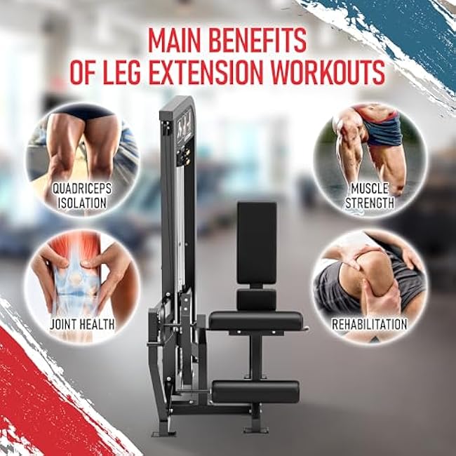Leg Extension Machine with 180 lb Weight Stack ¨C Heavy-Duty Commercial Grade Lower Body Home Gym Equipment ¨C Adjustable for Comfort ¨C Strengthens Quads, Builds Knee Stability & Muscle Tone