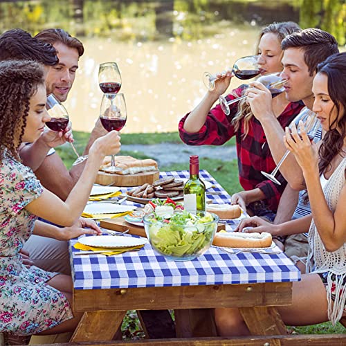 3Pcs Set Picnic Tablecloths And Bench Covers Fitted Table Clothes For 6 Foot Rectangle Tables 30X72In Vinyl Flannel Backing Table Covers With Elastic Edges For Outdoor Patio(Blue White Checkered) #TOP4