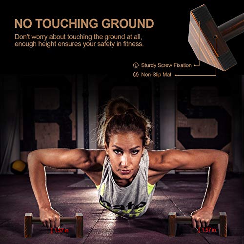 Image of Push-up Stand, 2 PCS Wood Pushup Bars Non-Slip Base Exercise Home Workout Equipment, 30CM Wooden Parallettes Handle Stands Grip for Men Strength Training, Planks Calisthenics