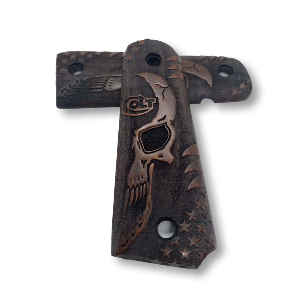 1911 Outback Rosewood Black Punisher Medallions Full Size Grips - Premium Knife Supply 1911 Outback Rosewood Black Punisher Medallions Full Size Grips - Premium Knife Supply