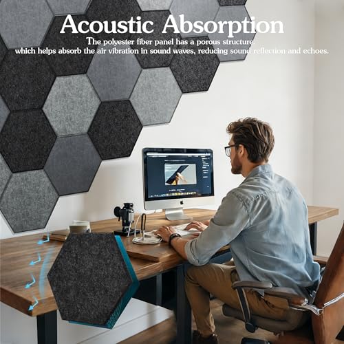 Image of Acoustic Panels, Magrowill 12-Pack Soundproof Wall Panels 12 X 10 X 0.4 Inches, Sound Absorbing Panels with Full Self-Adhesive, Interior Wall Decor Felt Tiles Board