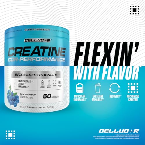 Image of Cellucor Creatine Powder, Blue Raspberry Flavor - Increases Strength, Lean Muscle Mass & Endurance, Micronized Creatine for Fast Absorption, 5g Creatine per Serving, 50 Servings