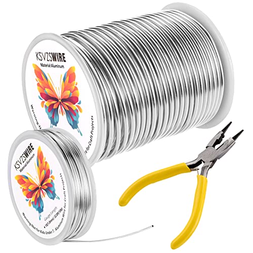 Aluminum Craft Wire 12 Gauge(2.0mm)–82 Feet(25M)+18 Gauge (1.0mm) 32.8Ft (10M) + Pliers – Bendable Metal Wire for Sculpting, Armature, Jewelry Making, DIY Crafts (Silver)