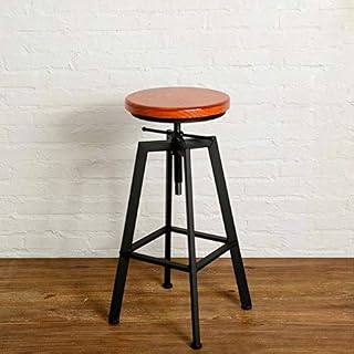 Youyijia 1pcs Industrial Bar Stool Adjustable Metal Swivel Chairs Round Wooden Seat Industrial Retro Barstools Vintage Tall Dining Chair for Kitchen Pub Counter Home