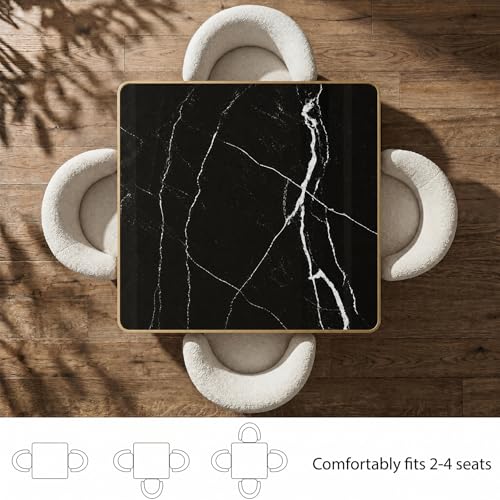 Image of AliSefaiy31.5''Square Dining Table,Square Pedestal Table,Marble BistroTable | 1.2 inch Marble Tabletop, Heat Resistant /Scratch Resistant /Easy Clean /Dining Room /Restaurants /Small Spaces /Midnight Black