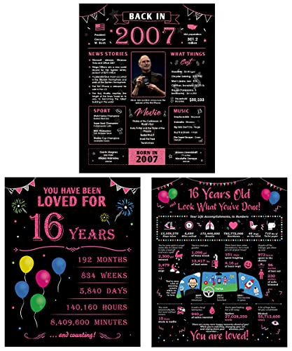 Sweet 16 Gifts For Girls - 16Th Birthday Decorations For Girls - 16 Birthday Party Favors - 16Th Birthday Gifts Ideas - Sweet 16 Centerpieces For Tables Supplies - Back In 2007 Poster [Unframed 8X10] [Set Of 3] #TOP1