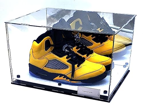Shoes Sneaker Display Case Box Black Marble Mirror 2 Level Riser Showcase Box UV Protection 15x12x9 (White)