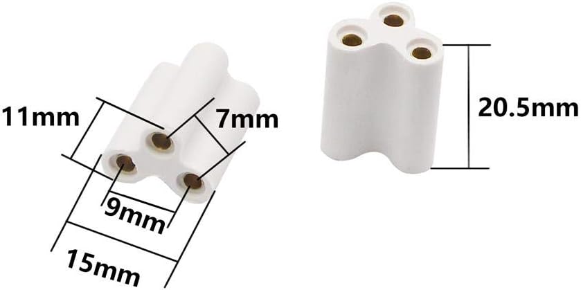 Detailed dimensions of the SinLoon 3-pin LED tube connector, showing 20.5mm length, 11mm width, 7mm pin spacing, 9mm pin-to-pin, and 15mm overall width.