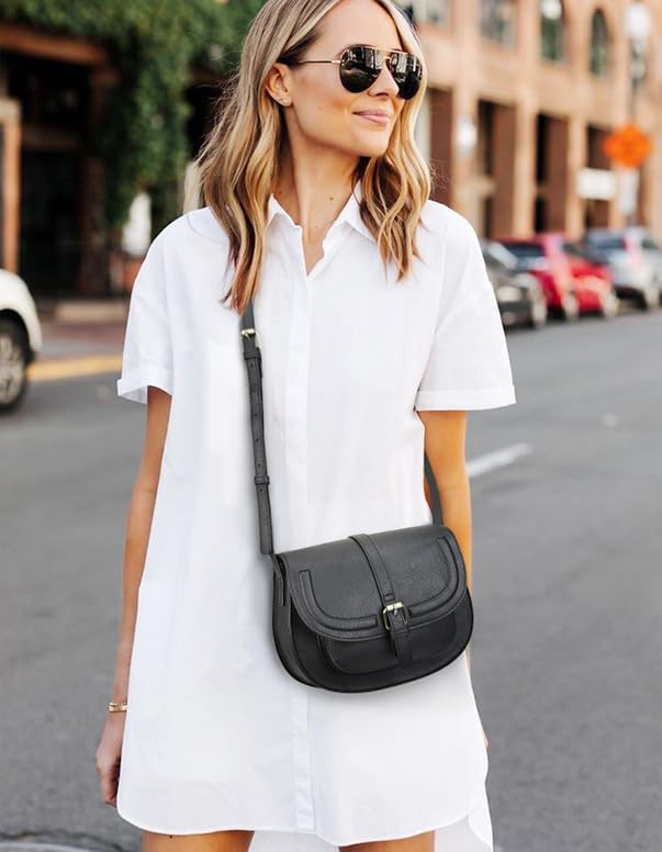 AFKOMST Crossbody Bags for Women,Small Saddle Purse and Boho Cross Body Handbags,Vegan Leather - Image 2