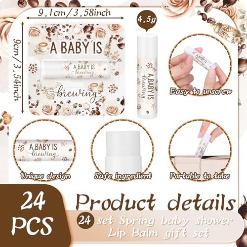 Image of 24 Pcs Baby Shower Favors for Guests, A Baby Is Brewing Coffee Theme Lip Balm Bulk, Moisturizing Lip Balm Set with Thank You Tags, Cute Party Favors Decorations