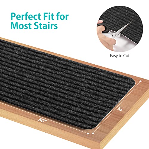 Tostair Non-Slip Stair Treads For Wooden Steps,8" X 30" (15-Pack), Pre-Applied Adhesive, Anti Slip Indoor Staircase Carpets Runners Rugs Safety For Elders, Kids And Dogs,Black #TOP1