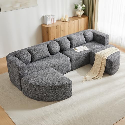 LAKFEW Sofa Cama Modular con Cojín, Sofas de Salon Sofá Comprimido al Vacío de Chenilla, Sofá Nube Sin Estructura, Boneless Couch, 292x165x68 cm, Negro