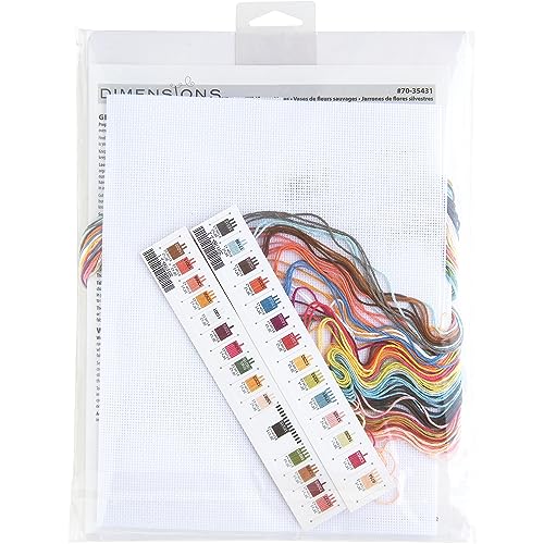 Image of Dimensions Butterflies and Wildflower Vases Counted Cross Stitch Kit, 16 inch x 8 inch, 16 Cnt. White Aida 5 pcs
