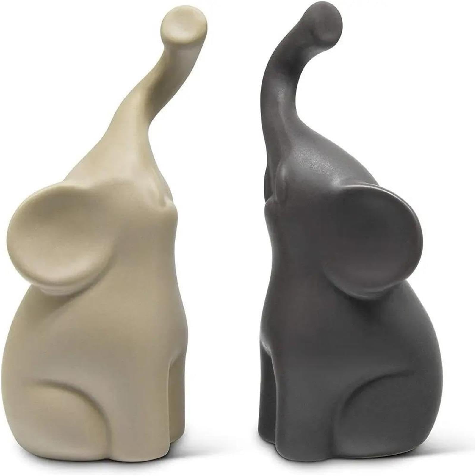 2 Pezzi Di Coppia Di Animali In Ceramica Con Elefante