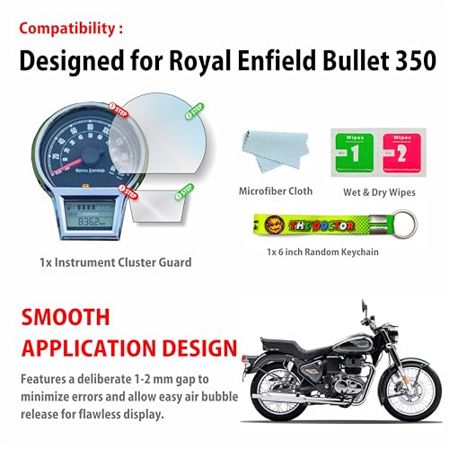 Image of Meter Display Screen Protector, Meter Guard for Bullet 350 Bikes | Scratch Resistant | Water Resistant | HD Clear Vision (1-Free Random 6 inch Keychain)