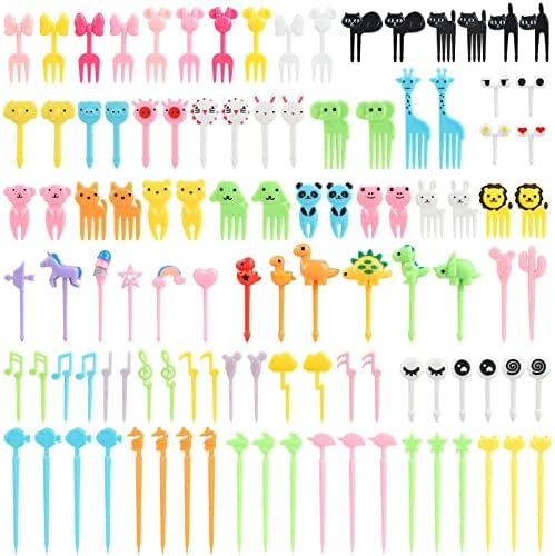 106 Pcs Food Picks for Kids, Fun Cute Cartoon Animal Fruit Food Picks for Picky Eaters, Mini Cartoon Toothpick, Reusable Toddler Food Pick, Kids Lunch Accessories for Bento Lunch Decorations
