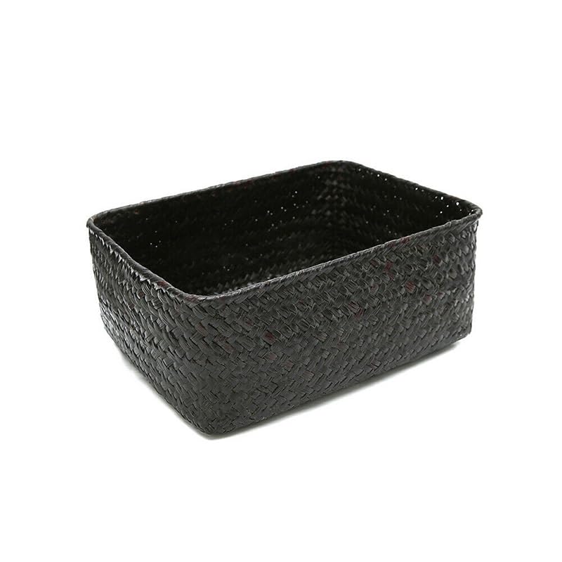 Cesta de almacenamiento de ratán negro tejida, rectangular, para estantes de cocina, baño, elegante y funcional, contenedor decorativo (S)
