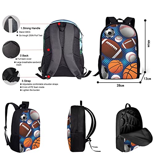 Rnyleeg Sport Theme School Backpack for Boys 8-12 Boys Backpack Set with Lunch Bag & Pencil Case 17 inch Kids Bookbags for Elementary Back to School Supplies2