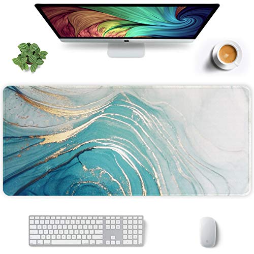 Image of Auhoahsil Extended Mouse Pad, XXL Gaming Mouse Pads, Large Big Mousepad Laptop Computer Keyboard Mat Desk Pad with Non-Slip Base Stitched Edge for Gaming Office, 31.5 x 15.7 inch, Green Ocean Beach