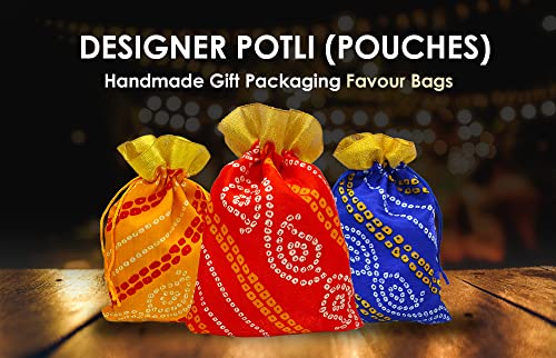 Genieland-24Pc-Big-Size-Designer-Bandhej-Potli-Organza-Pouch-Favour-Bags-Dry-Fruit-Diwali-large-Holiday-reusable-Christmas-Gift-Wrapping-bags-Multicolor-Potli-Indian-Housewarming-Return-Gift-Items