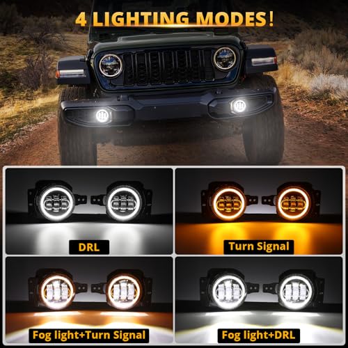 Image of Auxbeam 4 Inch LED Fog Lights for 2007-2018 Jeep Wrangler JK JKU, 30W Round Fog Lights with Halo DRL & Amber Turn Signal for Jeep TJ 1997-2006, DOT Approved, Pair