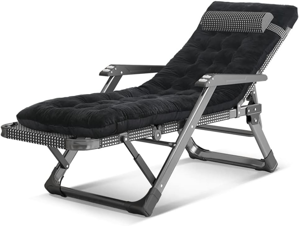 Padded Folding Chaise Lounge Heavy Duty Reclining Chair Outdoor Zero Gravity Lounge Chair Recliners Oversized with Pillow and Massage Armrest for Patio Beach Camping Portable (Color : B)