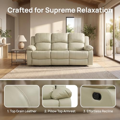 Image of Leather Power Recliner Sofa Set, Leather Recliner Couch Sets with Multi Angle Reclining, 3 Piece Sectional Sofa with USB Charging Port for Home Theater, Living Room, Office, Beige