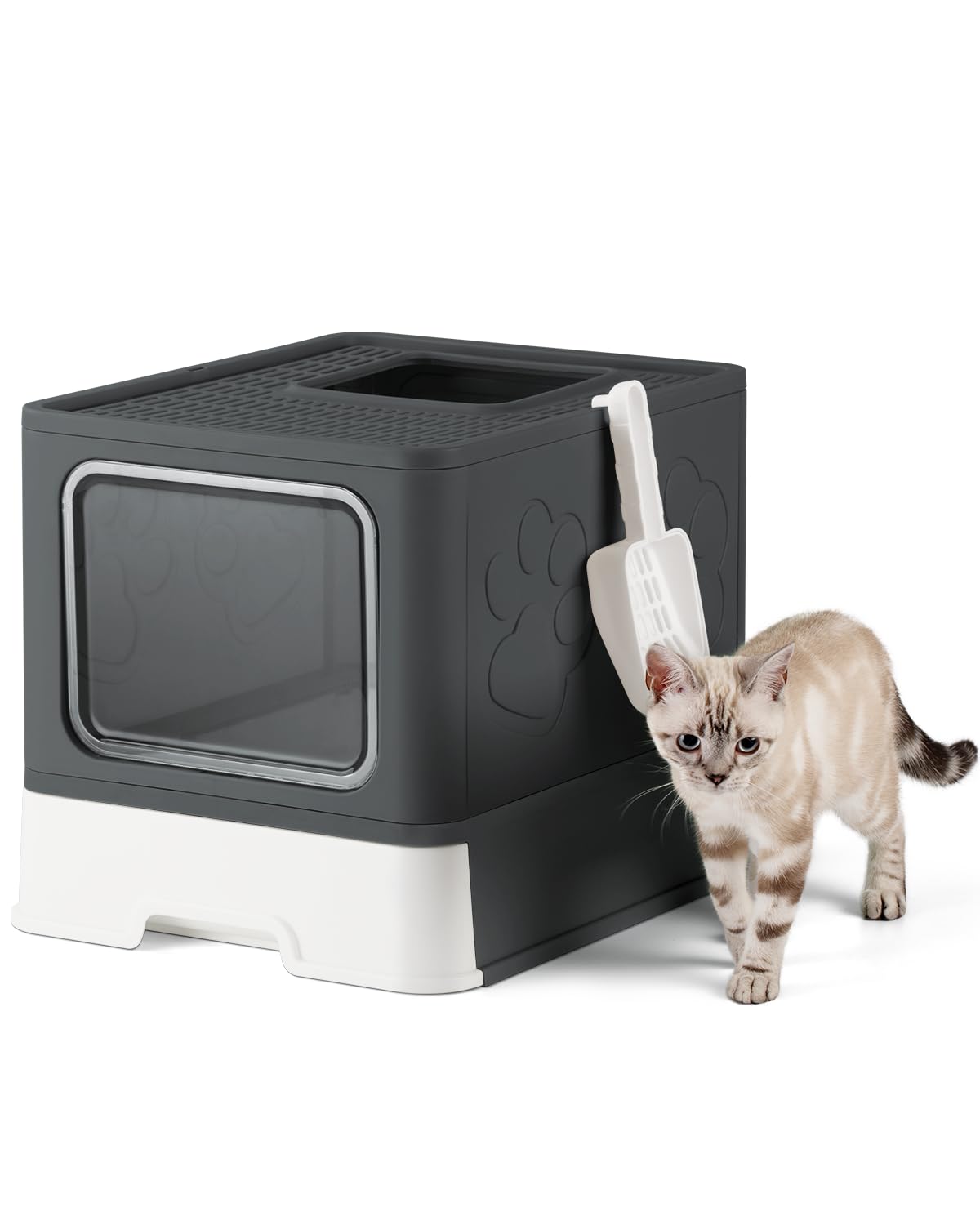 Qualasision Enclosed Cat Litter Box, Large Litter Box for Big Cats, Covered Kitty Litter Boxes with Lid, Top Entry Cat Box Enclosure with Scoop, Odor