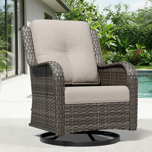 Image of Joyside Outdoor Swivel Rocker Patio Chairs, Wicker Patio Furniture with High Back, Deep Seating, Wide Armrest, Thickened Cushions, Outdoor Rattan Furniture for Deck, Porch Use
