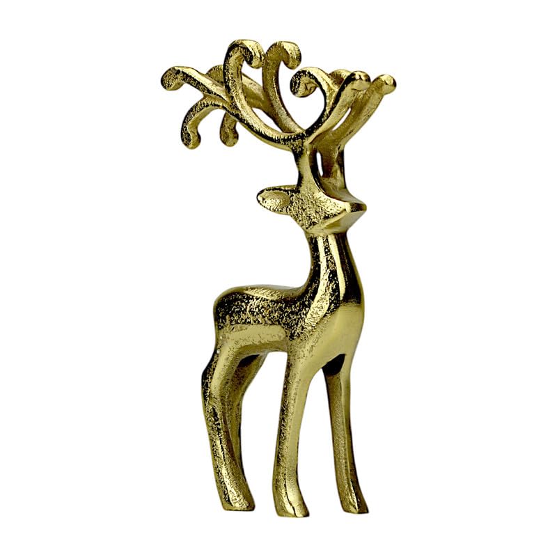 Image of Shiny Gold Metal Reindeer Figurine for Home Decor, Elegant Standing Deer Statue for Living Room, Tabletop Showpiece, Decorative Ornament for Office & Home Interior, Size: 26 cm Height
