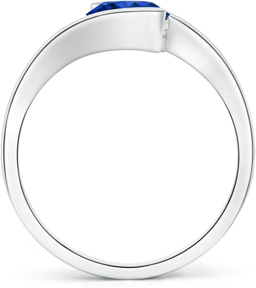 Angara Natural Blue Sapphire Solitaire Ring for Women | Semi Bezel-Set Round Blue Sapphire Bypass Ring in 14K Solid Gold/Silver/Platinum | September Birthday, Gemstone Jewellery Gift