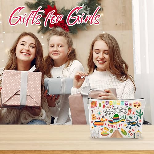 Mexico Souvenirs Cosmetic Bags For Women，Mexico Is Calling I Must Go, Makeup Organizer Bag, Toiletry Pouch, Small Travel Storage Bag, Mexico Themed Gifts, Women Essentials - D074