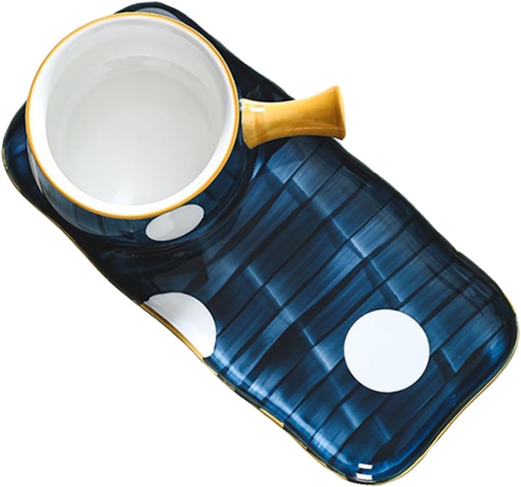 Luxshiny Ceramics Milk Pot and Noodle Pan Set 650ml White Leaf Pattern Hand-painted Saucepan with Handle and Tray for Stovetop Soup Heating Cookware