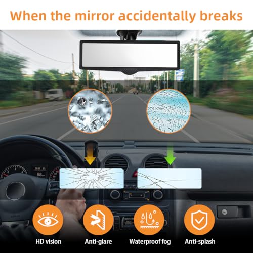 Image of STHIRA Car Rear View Mirror, HD Wide Angle Suction Cup Rearview Mirror, 360 Adjustable Interior Rearview Mirror with Strong Suction Mount, Universal Rearview Mirror for Cars, SUVs, Trucks, 248x75mm