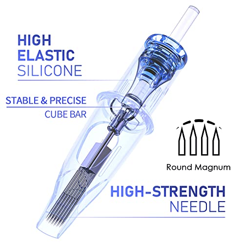 50Pcs Mixed Tattoo Needles Standard #1203Rl+05Rl+07Rl+07Rm+09Rm, 10Pcs Of Each Round Liner And Round Magnum Disposable Replacement Tattoo Cartridges Needles Mixed Sizes #TOP3