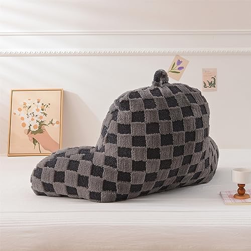 Image of Aimuan Reading Pillow Checkered Bed Rest Wedge Backrest Checkerboard Pillow with Arms Back Support for Sitting Up in Bed Cushion Incline Rest Sleeping Snoring Pillow (Dark Grey,Large)