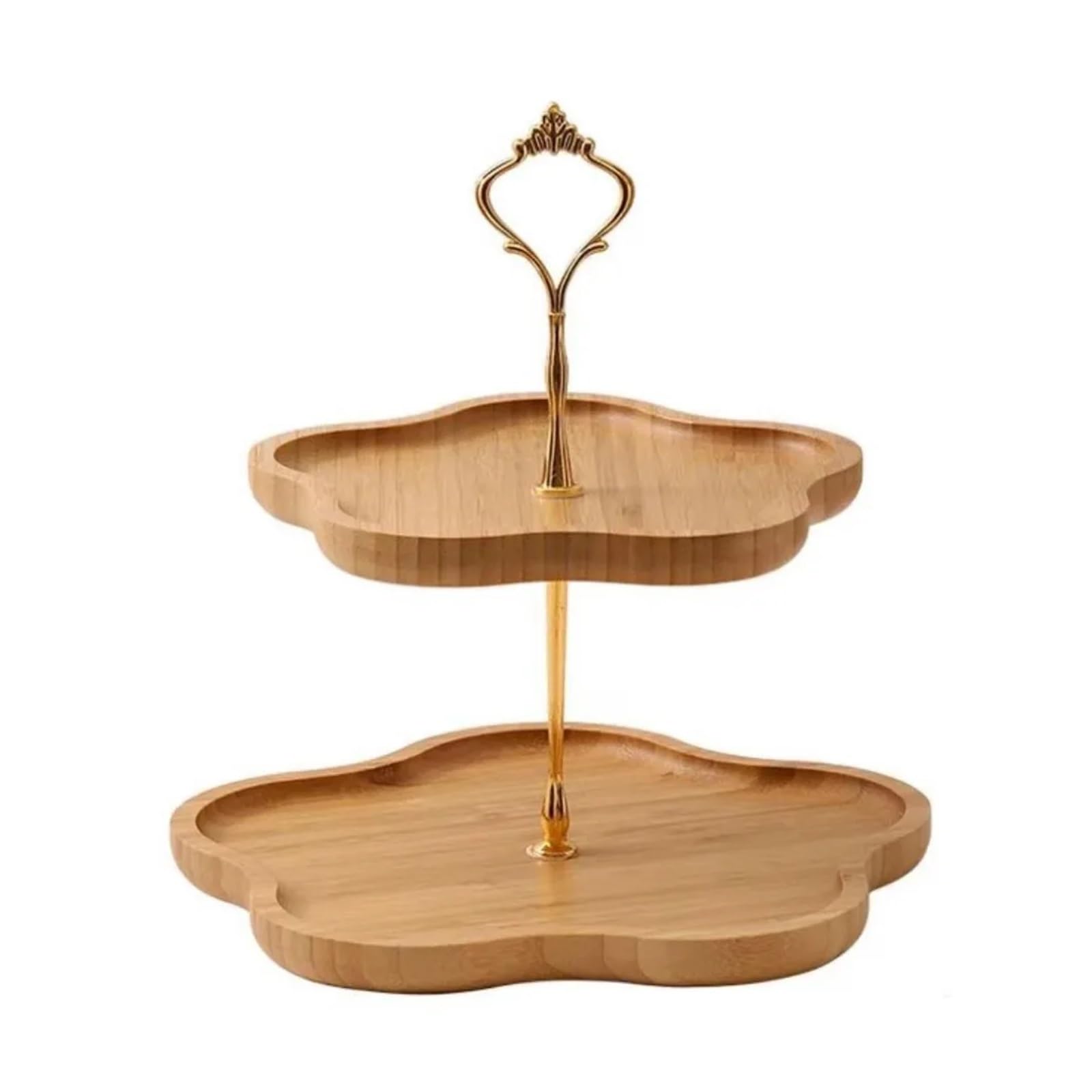 Compatible For Flower-Shaped Cake Display Stand 2/3Layer Bamboo Dried Fruit Large Capacity Eco-friendly Candy Dessert(2 Layered)