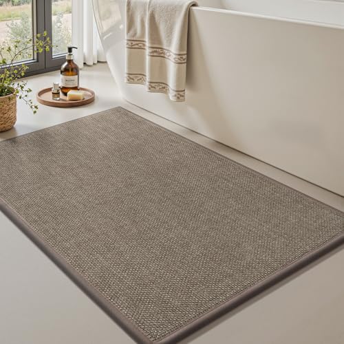 Bath Mats for Bathroom Rugs Non Slip Washable Absorbent Bath Mats Quick Dry,Upgraded Soft PVC Backing Ultra Thin Bathroom Rug Fit Under Door,Washroom Mat Small Bath Rugs,17"x24",Brown 17"x24