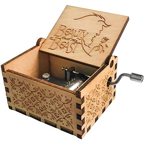 INHEMI Caja de Música de Madera de La Bella y la Bestia, Caja Musical Artesanías de Madera Creativa Mejores Regalos