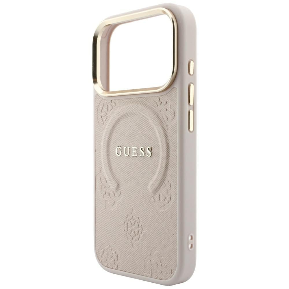 CG MOBILE Guess Saffiano Pivoines & Anneau Compatible avec MagSafe Coque pour iPhone 18 Pro Max / 17 Pro Max (Rose)