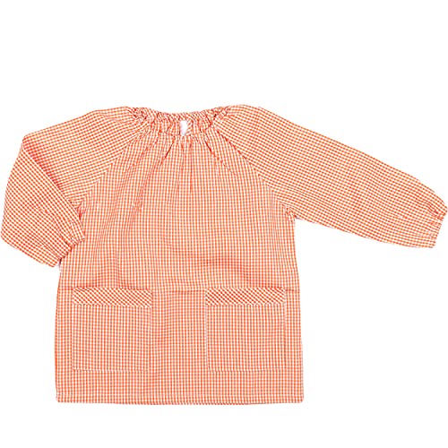 H HANSEL HOME Bata Escolar Babi Escolar Infantil Sin Botones Niño y Niña Elástica en Puño y Cuello Color Liso - Naranja 1-2 Años