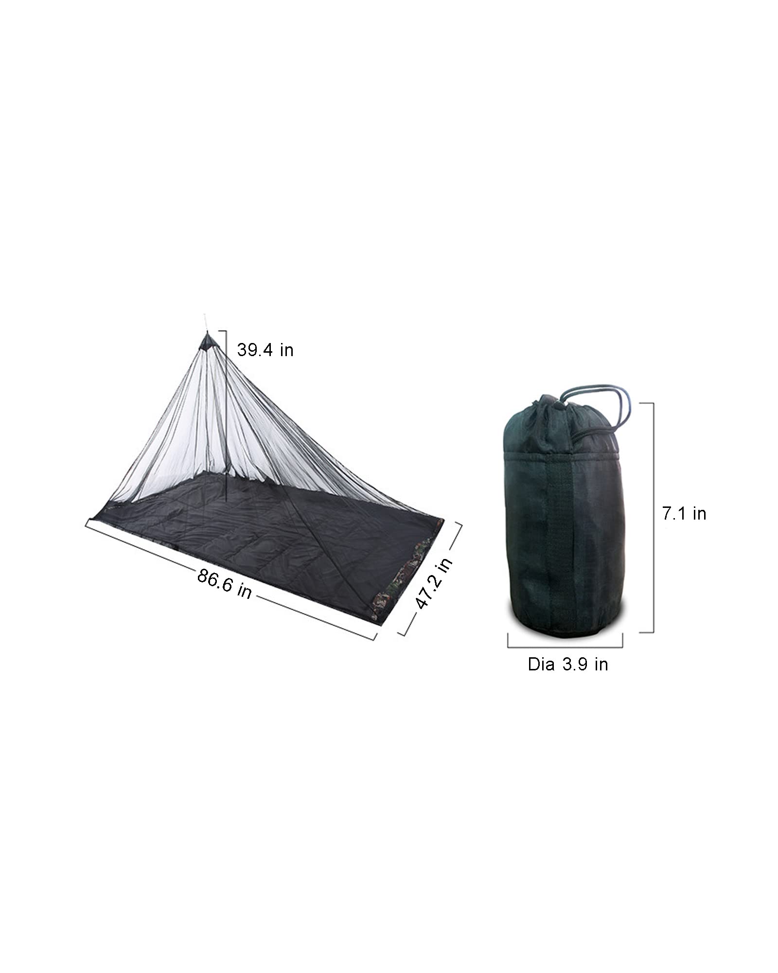 Camping Netting with Carry Bag and Pins, Compact and Lightweight Outdoor Net Sack for Sleeping Bag, Camping Mat, Tent, Beach Chair, Lawn Chair, Single Wide, 50D Mesh