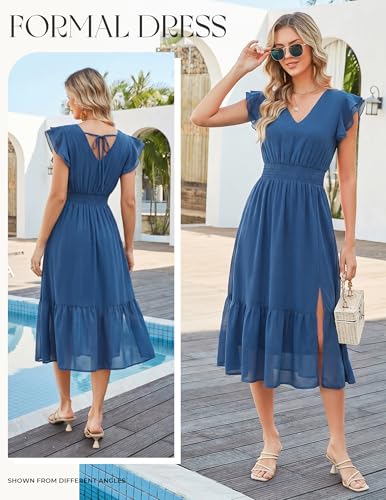 Image of GRACE KARIN 2026 Womens Summer Dresses V Neck Ruffle Sleeve Floral Boho Beach Dress A-Line Swing Midi Wedding Guest Sundress