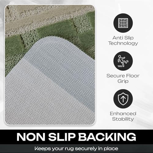 PHP Non-Slip Area Rug, 80 x 150 cm Washable, Heavy Duty Floor Protector Anti Slip Hallway Large Rug for Indoor Outdoor Hall Bedroom and Kitchen - Green - Image 4
