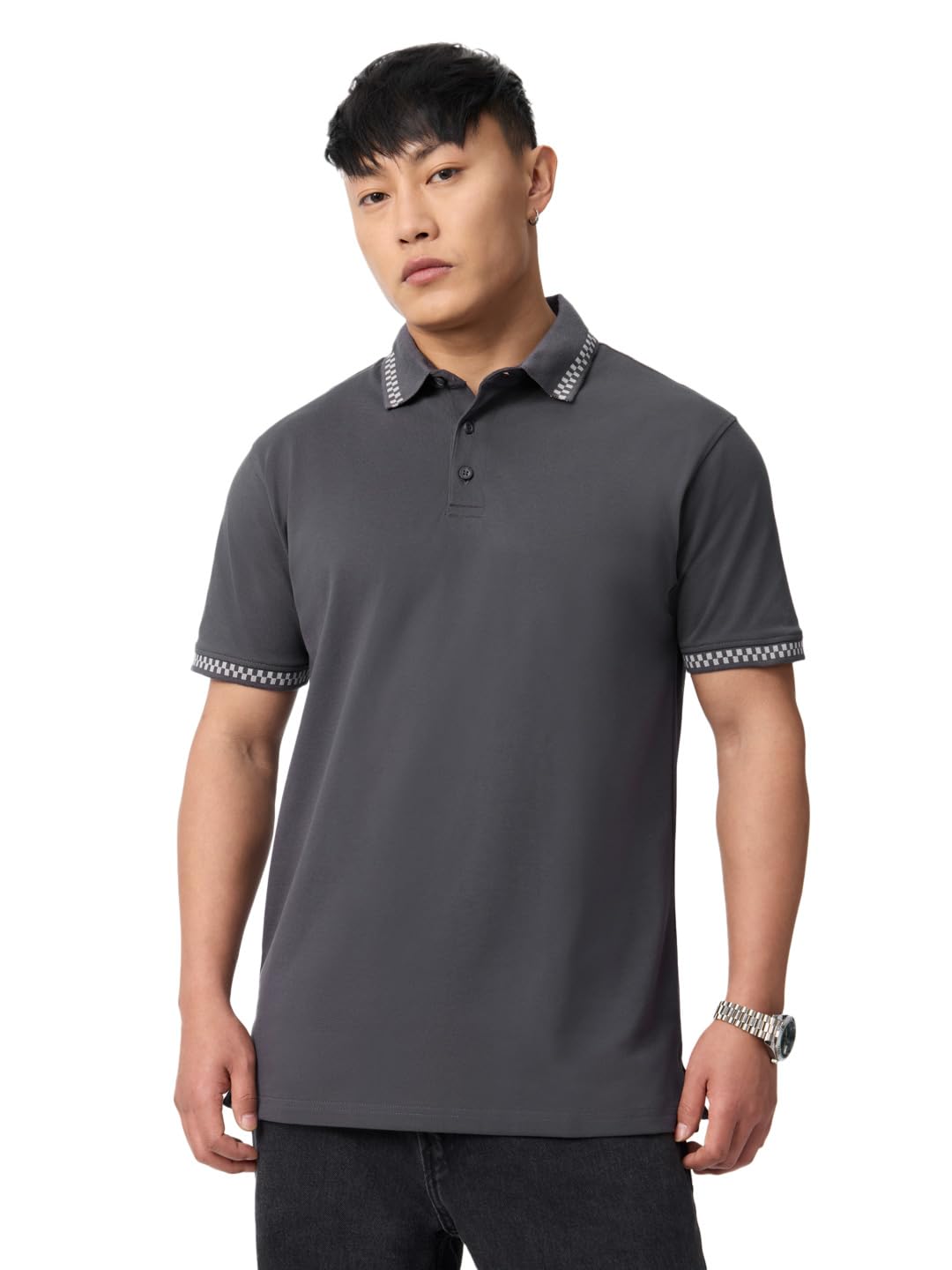 The Souled Store Polo piqué da uomo e ragazzo, maniche corte, colletto largo, tessuto strutturato, casual, quotidiano, abbigliamento da ufficio, polo in cotone, vestibilità regolare