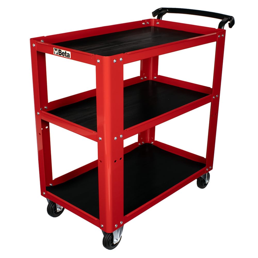 Beta C51 Red Easy Trolley 3-Shelf Utility Shop Cart, Locking Caster, 440lb. Load Capacity
