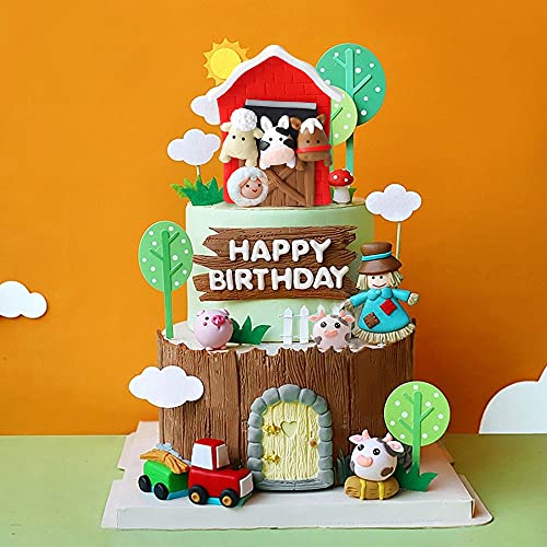 Jevenis Little Farm Animal ,Sheep, Cow Cake Decoration Pig Cake Topper For Farm Animal Baby Shower Birthday Party Decorations #TOP6